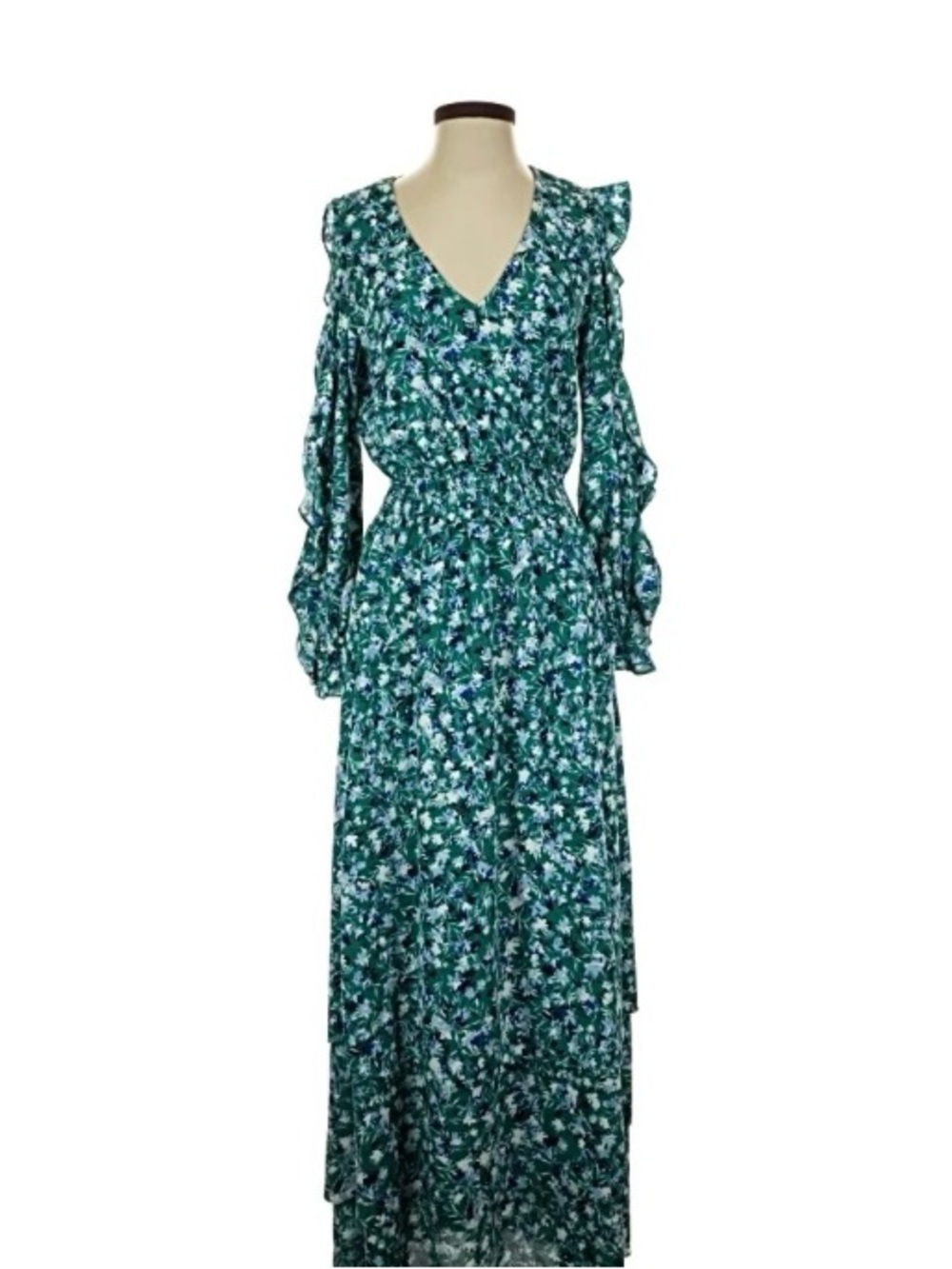 Misa Los Angeles Emerald Floral Ruffle Maxi Dress